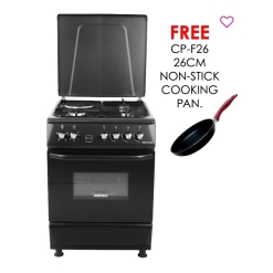 ARMCO  GC-F6631PX(BK) – 3Gas+1Electric, 60X60 Oven+Grill, Button ignition, Mechanical Timer, Full Matt Black Body.