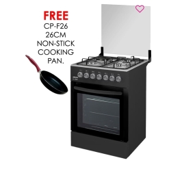ARMCO GC-F5831FX(BK) – 3Gas+1Electric, 58X58 Oven+Grill, One Touch Auto ignition, Rotisserie, Mechanical Timer, Black with SS Top.