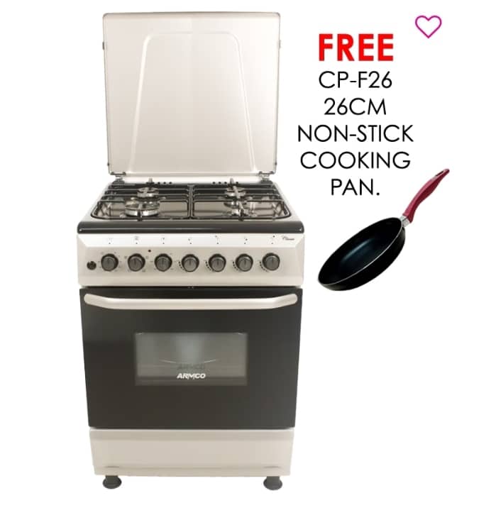 ARMCO GC-F6640MX(SL) – 4Gas, 60X60 Electric Oven+Grill, Button Ignition, Rotisserie, Mechanical timer, Silver.