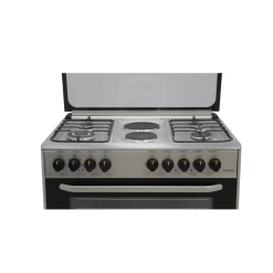 Alternative view of ARMCO GC-F9642JW2(SL)- 4Gas+2 Electric (1×145 + 1×180) RAPID, 60X90 Full Function Turbo Convection Oven, Thermostat control, 1 Rapid Plate, 1 Triple Wok Burner, Eu Standard Flame Failure Device, Rottiserrie,1 Grid, 2 Tray, 1 Round Tray, Glass Lid with profile, Mechanical Timer, SS304 Non Magnetic STAINLESS STEEL TOP, SILVER, Sabaf Italian Burners.