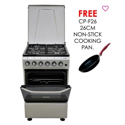 ARMCO GC-F5640MX(SL) – 4Gas, 50X50 Electric Oven+Grill, Button Ignition, Rotisserie, Mechanical timer, Silver.